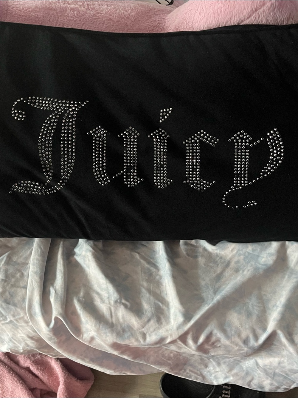 Juicy Couture Black Rhinestone Logo Pillow